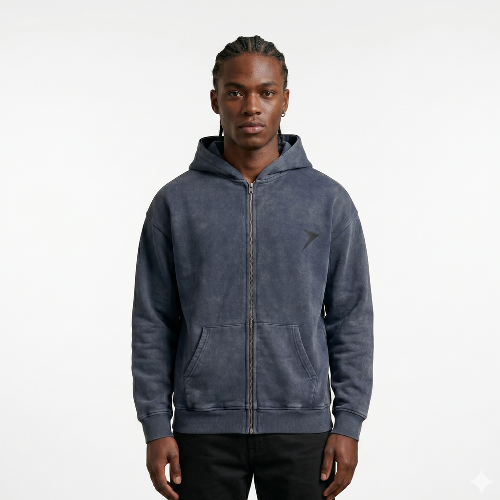 Snow Washed Zip-Through Fleece Hoodie