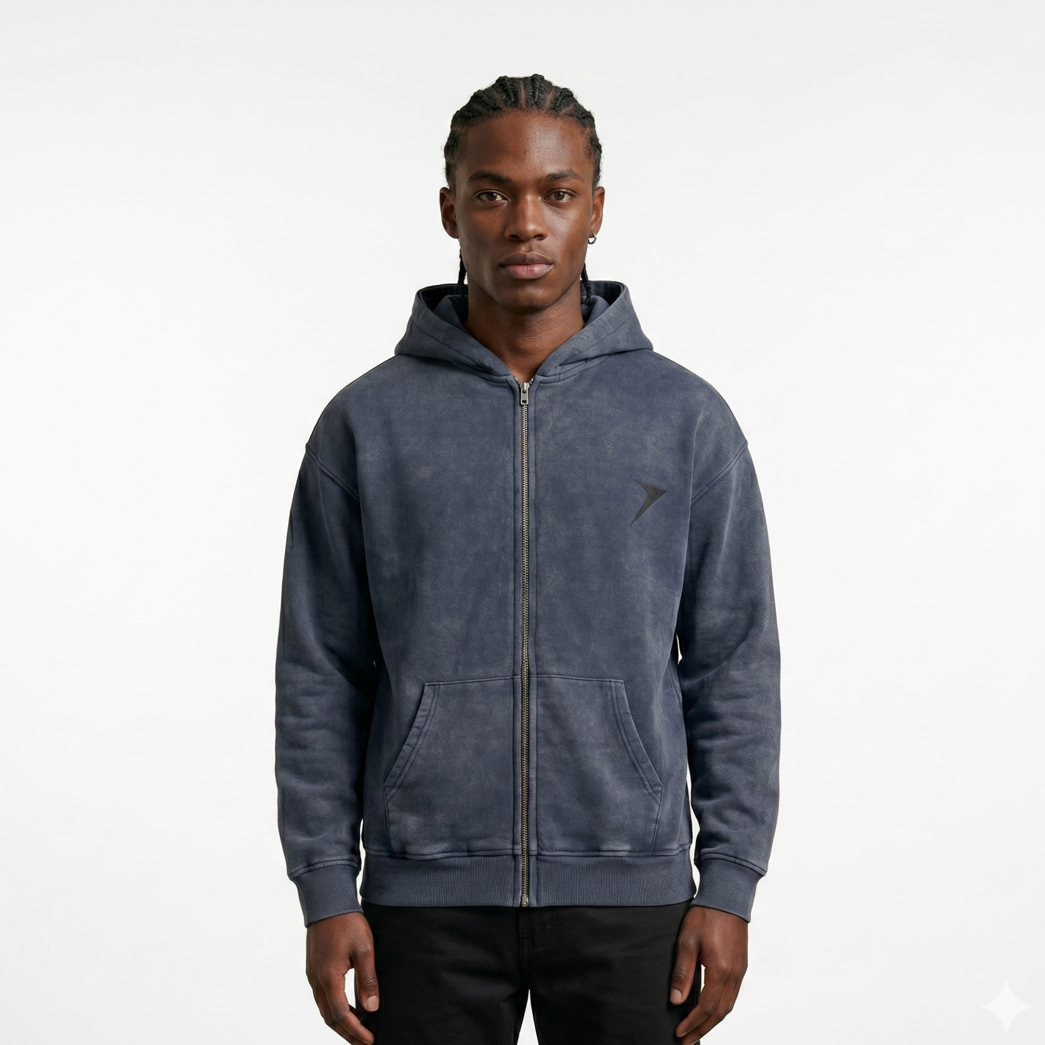 Snow Washed Zip-Through Fleece Hoodie