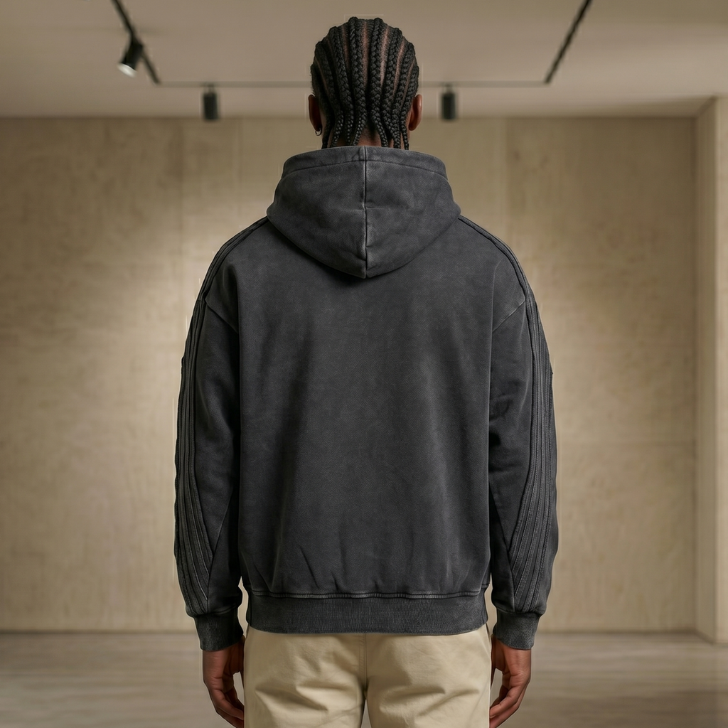 Snow Washed Tape Raw Edge Zip Hoodie