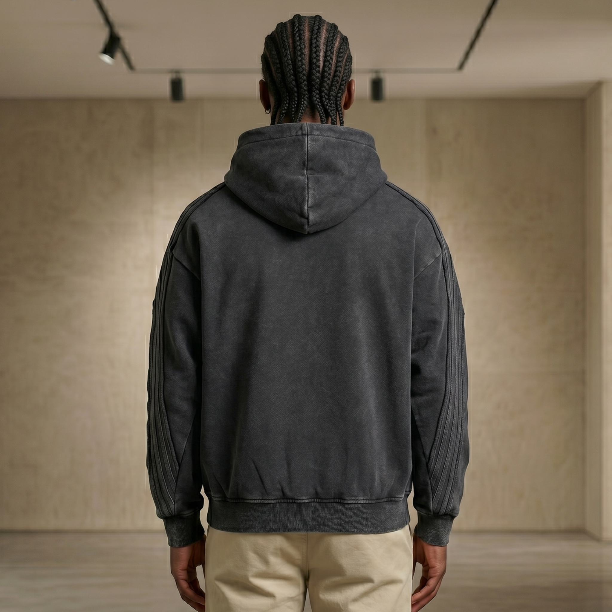 Snow Washed Tape Raw Edge Zip Hoodie