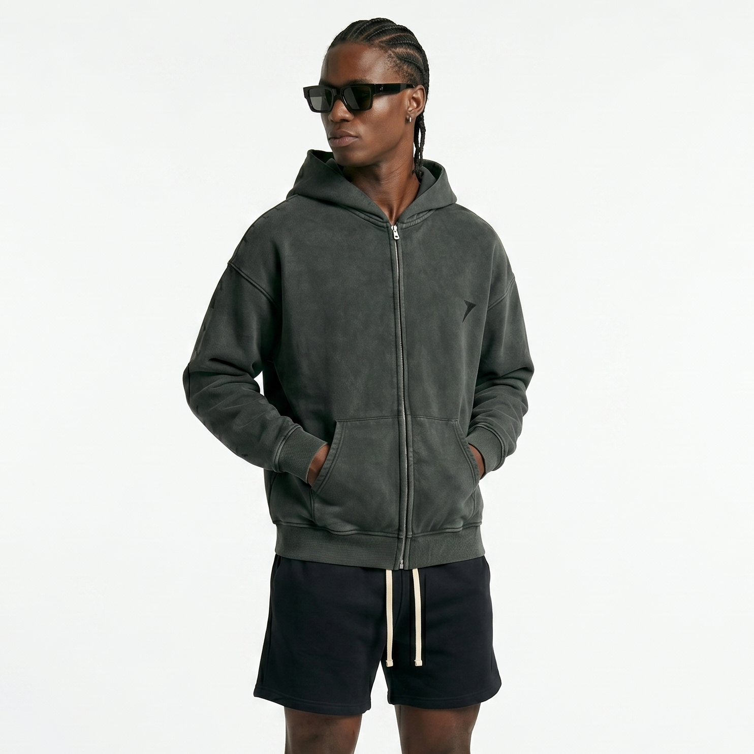 Snow Washed Zip-Through Fleece Hoodie