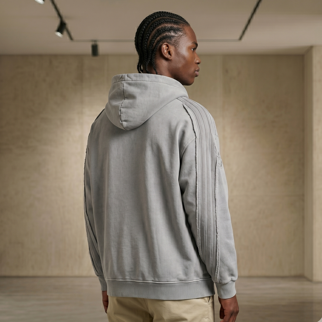 Snow Washed Tape Raw Edge Zip Hoodie