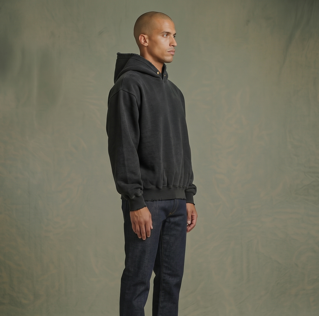 Frayed Enzyme Washed Fleece Hoodie