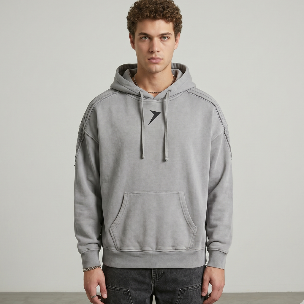 Snow Washed Tape Raw Edge Hoodie