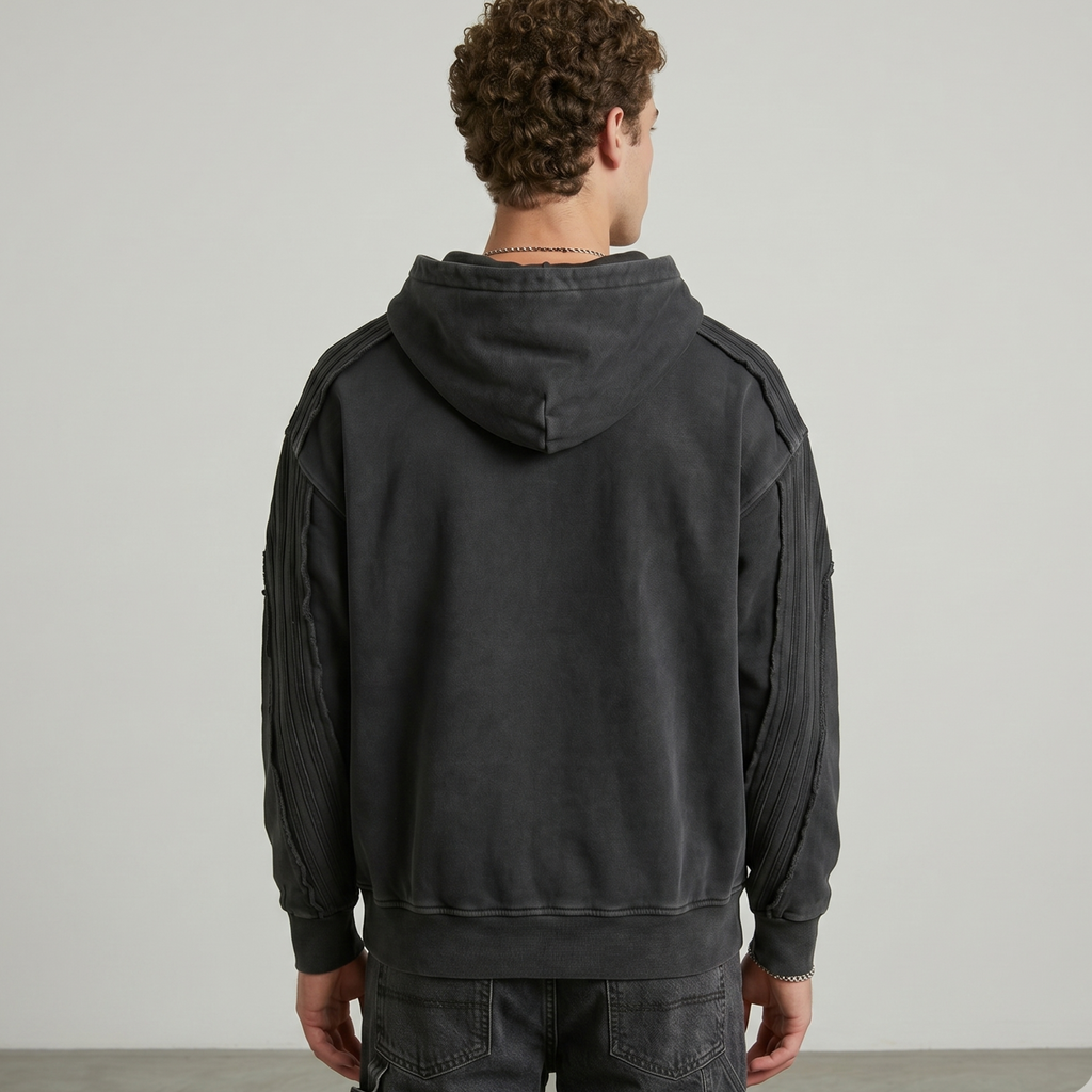 Snow Washed Tape Raw Edge Hoodie
