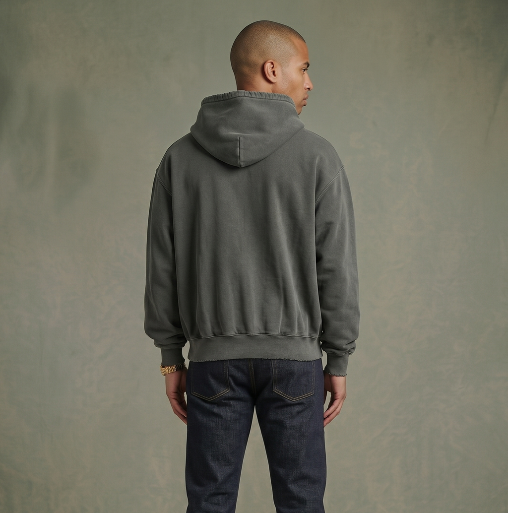 Frayed Enzyme Washed Fleece Hoodie