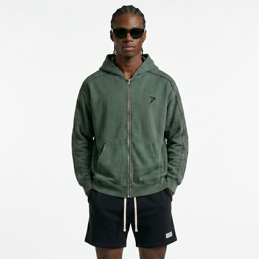Snow Washed Zip-Through Fleece Hoodie