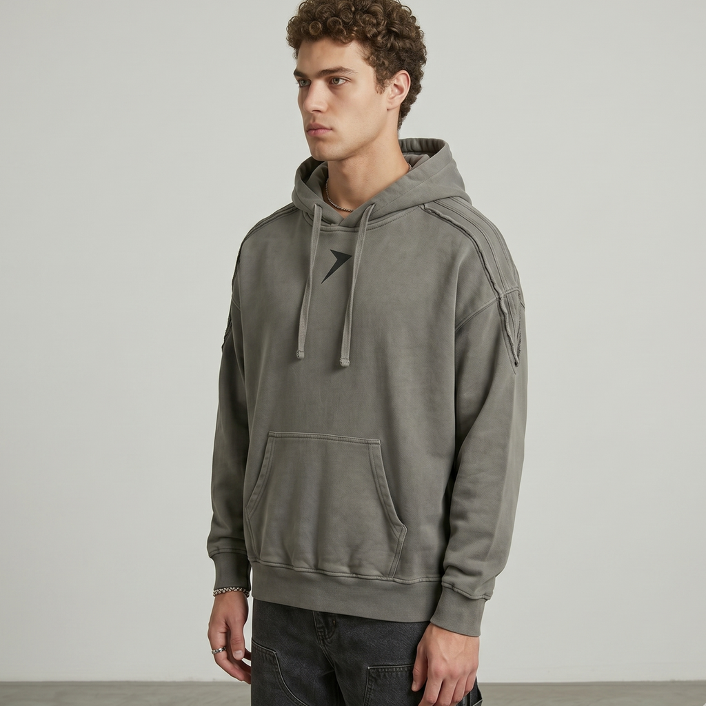 Snow Washed Tape Raw Edge Hoodie