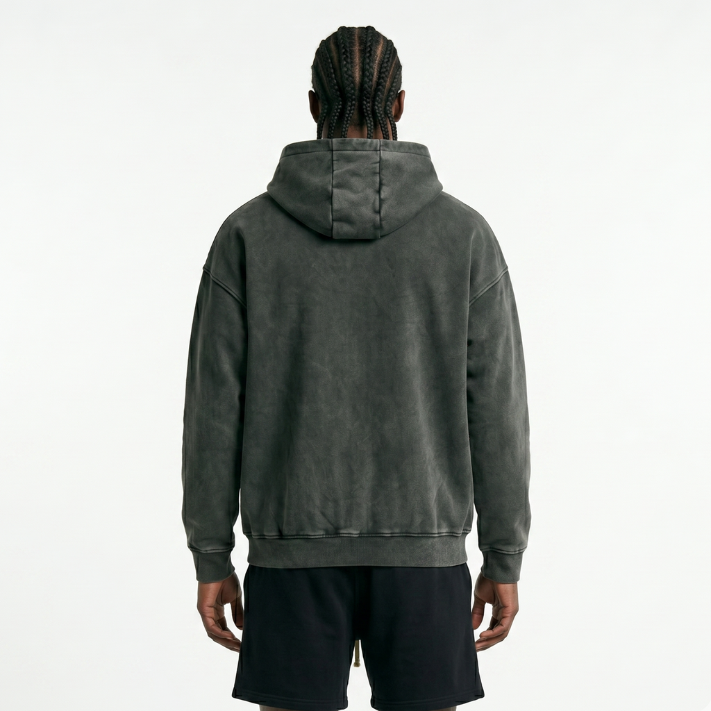 Snow Washed Zip-Through Fleece Hoodie