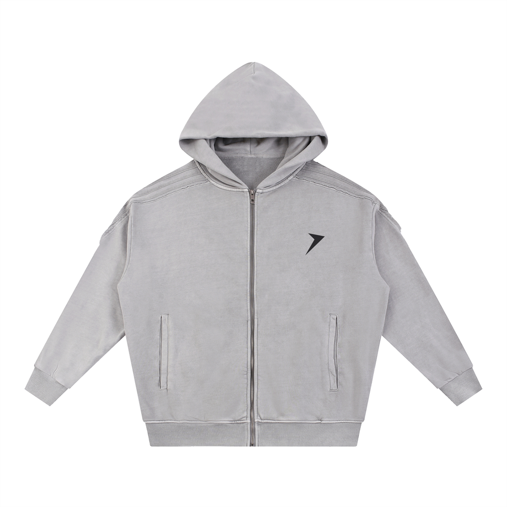 Snow Washed Tape Raw Edge Zip Hoodie